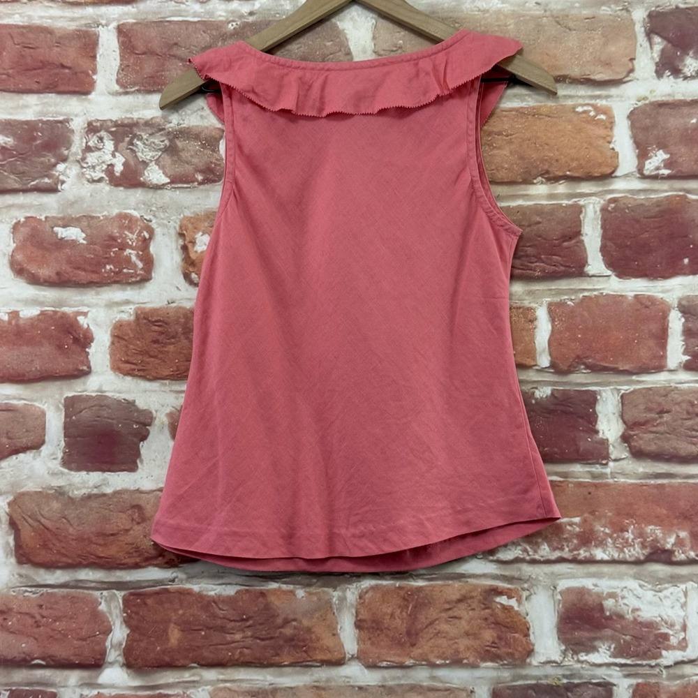 Ann Taylor Loft Top Women's 8 Petite Pink 100% Linen Ruffle Casual Tank Shirt - Picture 4 of 8